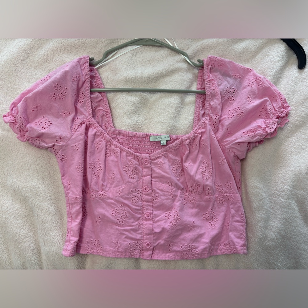 Love Tree Pink Smocked Crop Top